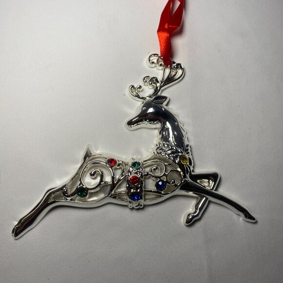 Lenox Sparkle and Scroll Reindeer Ornament Multicolor Gems Silver 893113 NIP - Picture 3 of 4
